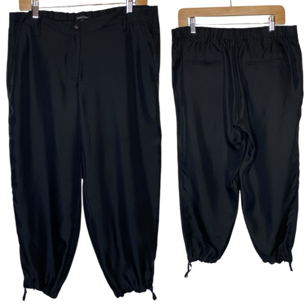 Eileen Fisher Washable‎ Silk Tapered Crop Pant Black size Medium - Picture 2 of 7